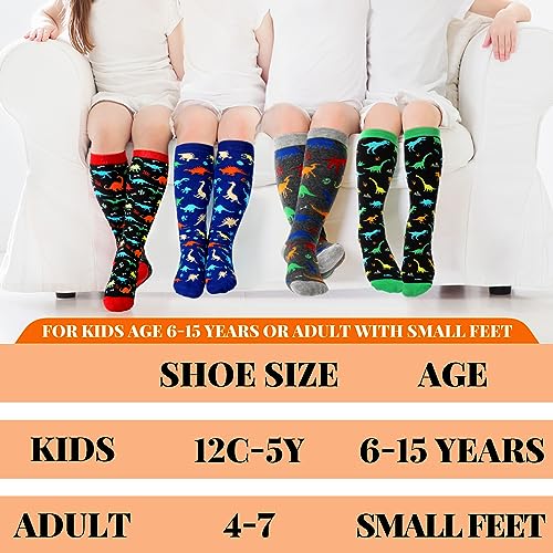 4 Pairs Kids Compression Socks Dinosaur Compression Stockings Knee Length Compression Socks for Kids Boys Girls child Adult Small Feet2