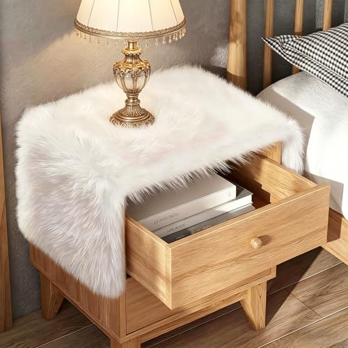 White Faux Fur Table Runner for Christmas Winter Decor, Fluffy