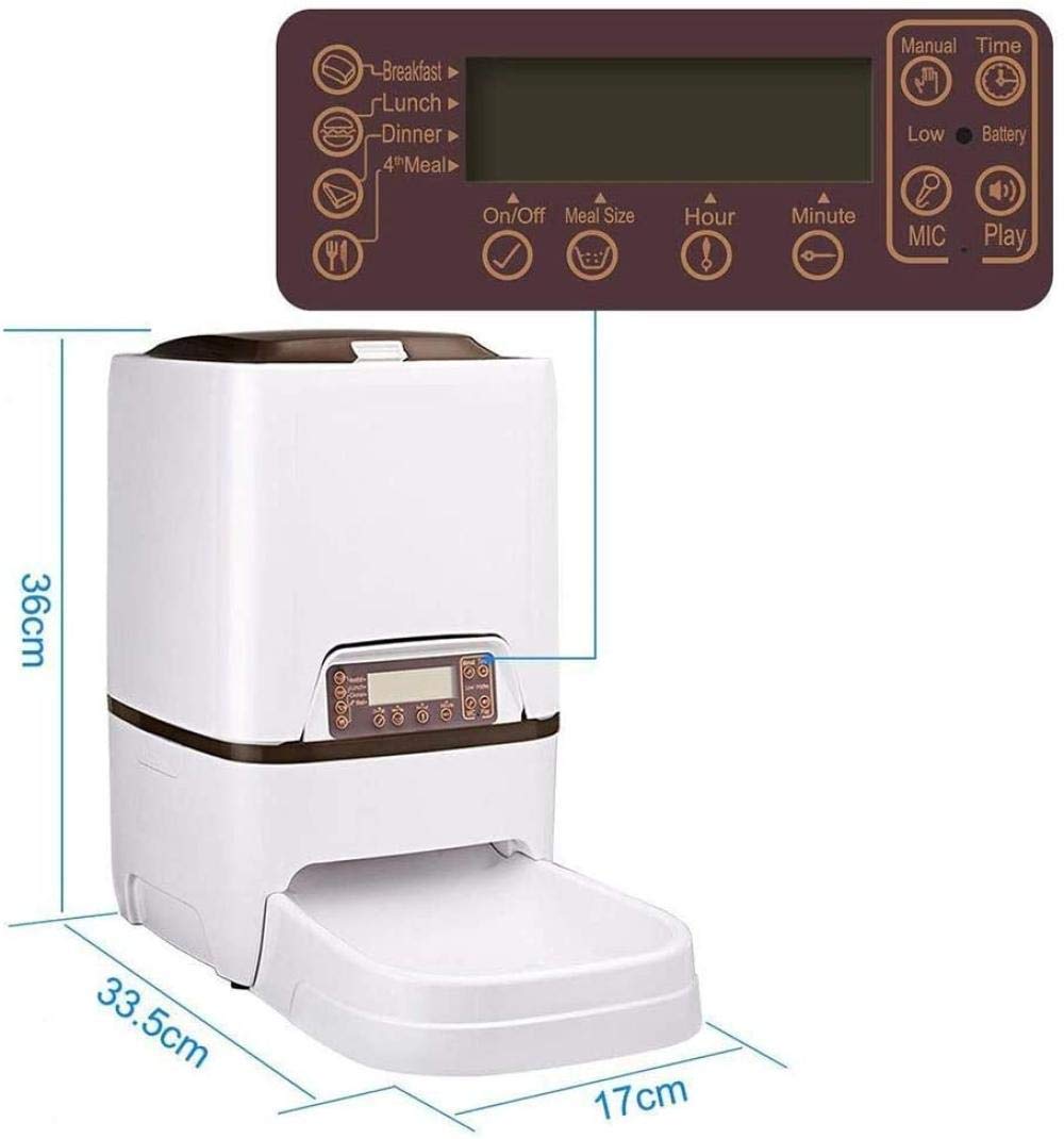 Pet Alimentatore Automatico Display LCD Registrazione vocale Timer per erogatore di Cibo per Gatti Controllo programmabile 6L Grande capacità-Bianco-33,5 * 17 * 36 cm
