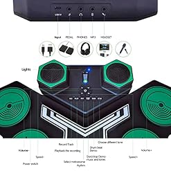 Batterie Électronique Drum Set, Roll-Up E Drum Kit 9 Pads Batterie Électrique, Enceinte Intégré, Baguettes en Bois et… – Image 3