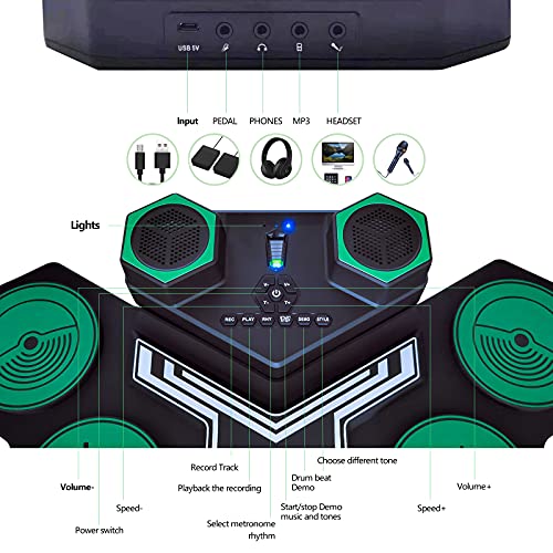 Elektronisches Schlagzeug Kit, 9 Pads E-Schlagzeug Tragbares Schlagzeug Elektronisch mit EingebautemDual-Stereo Lautsprecher,Bluetooth,2 Pedalen.Schlagzeug Kinder,Anfänger - Image 4