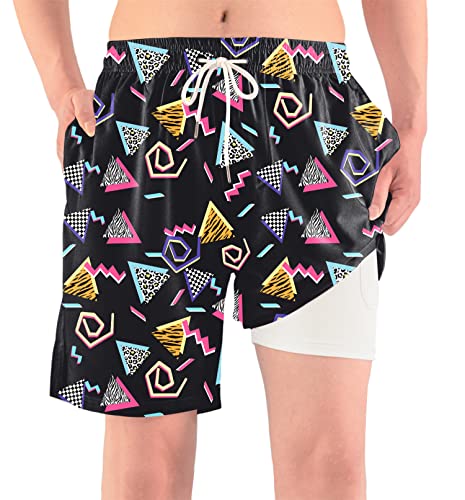 80S Shorts 80S Mens Swim Trunks With Compression Liner 90S Beach Shorts Swimsuit 90S Outfit 80S Nostalgia Gifts 7 Inch Inseam #TOP7