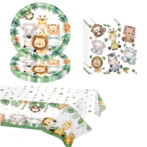FTXanty Louça para festa Jungle Safari louça descartável 41 peças pratos de papel guardanapos toalha de mesa