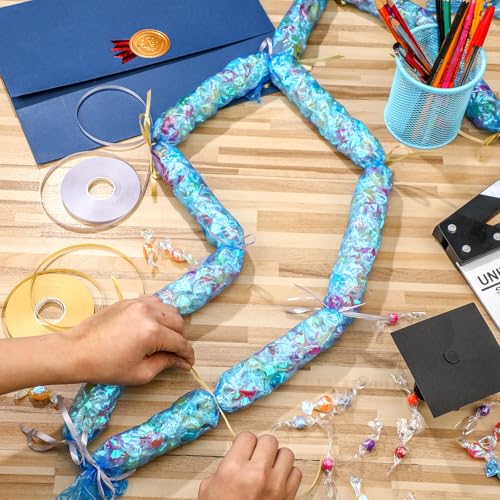 Sinload Candy Lei Poly Tubing 2 Inch x 1000 ft Graduation Candy Lei Making Kit with 2 Rolls Ribbon Class of 2026 Congrats Grad for Party DIY Graduation Wreaths Packing Snacks Gift(Blue) by Sinload - Image 6