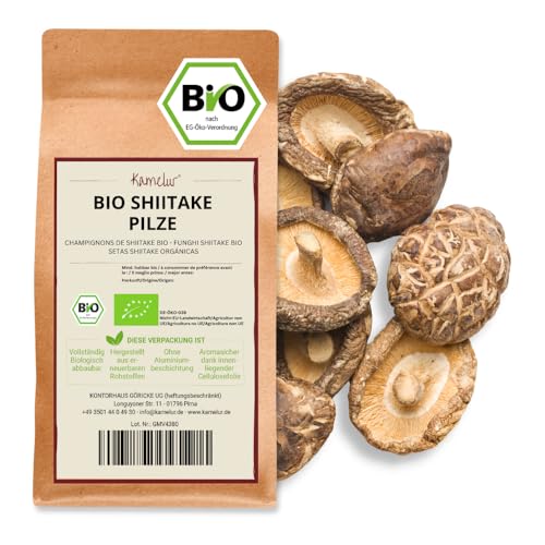 200g di funghi Shiitake BIO essiccati a fette - funghi secchi senza additivi, cibo asiatico - funghi secchi BIO in confezione biodegradabile