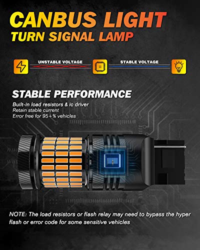 Oushi T20 7440 Led Bulb, Canbus Wy21W 7440Na W21W 7441 Led Bulb Extremely Bright 4000Lm 12V-24V 21W Only Replacement For Car Led Turn Signal Light, 3200K Amber Yellow(Pack Of 2) #TOP3