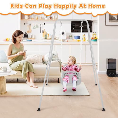 4-in-1 Toddler Swing Set & Baby Jumper and Bouncer for Toddlers, Foldable Baby Swing Stand for Outdoor Indoor Play, Easy to Assemble and Store for Ages 6 Months to 10 Years Old (Grey) - Thumbnail 6