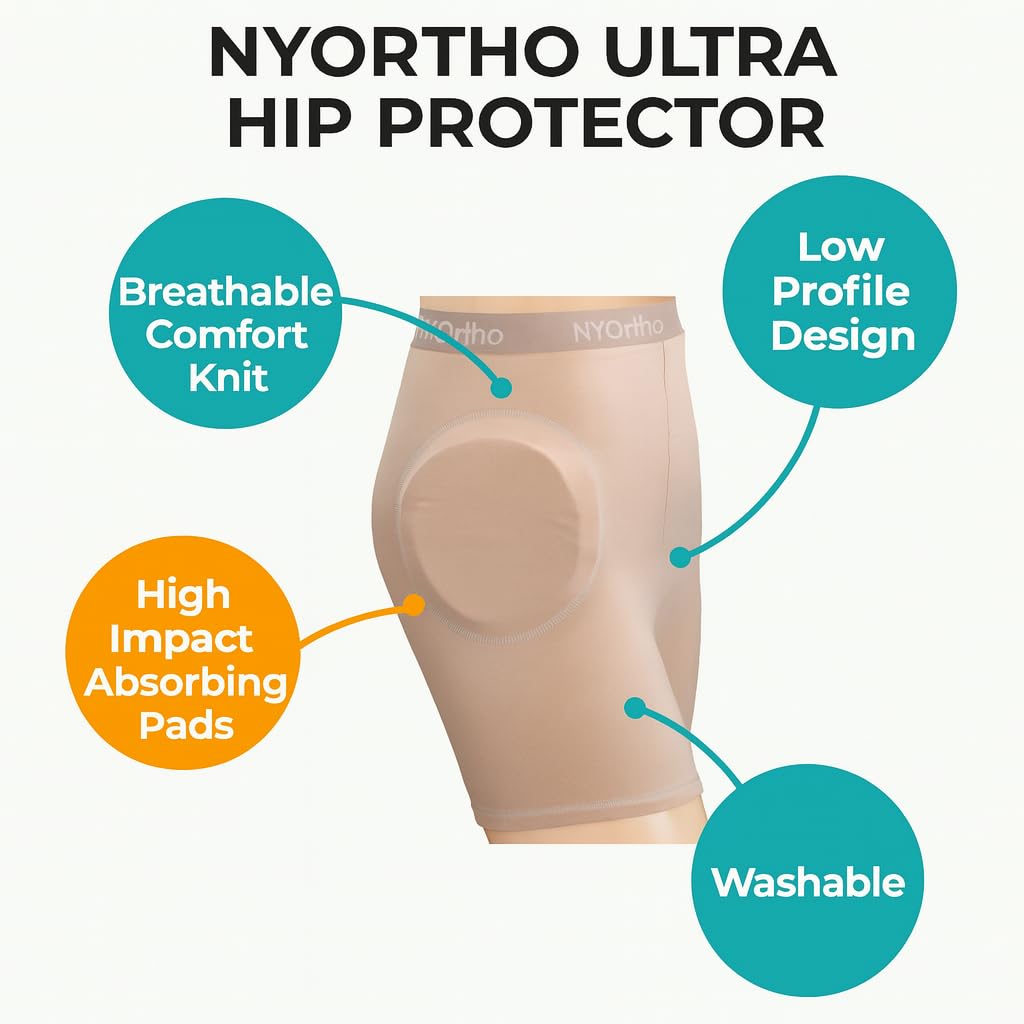 NYOrtho Hip Protector Unisex – Low Profile Fall Absorption Shorts – Padded Hip Pads for Elderly – Fracture & Injury Prevention – Crash Pants – Breathable Protective Shorts