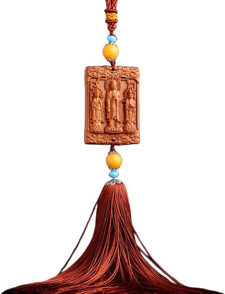 DJMczhTraditional Style Wood Carved Hanging Ornament(with Colorful Beards)- Kwan-yin Bodhisattva