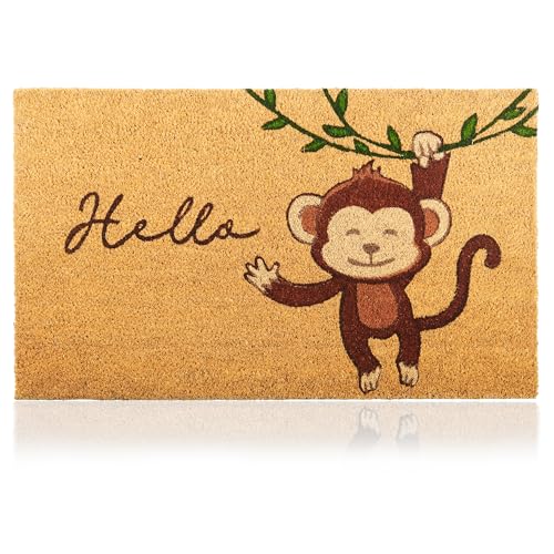 AMARU DOOR MATS Fußmatte Kokosfaser AFFE - 70x40cm - Willkommens Fussmatte mit Antirutsch PVC & Kokos Oberfläche - für Hauseingänge, Flure, Außentüren, Wohnaccessoires - Schlichtes Originaldesign