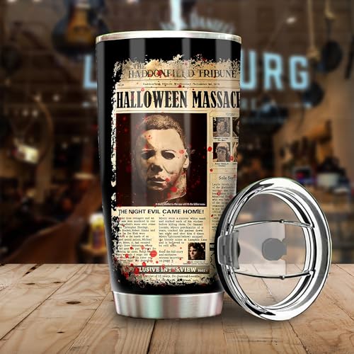 Horror Movie Character Inspired Tumbler 20 Oz, But You Can't Kill Tumbler The Boogeyman Newspapers Mug, Stainless Steel Water Bottle for Hot & Cold Drinks Tea Cup Iced Coffee Travel Mug by Ceffylo - Used condition - Image 3