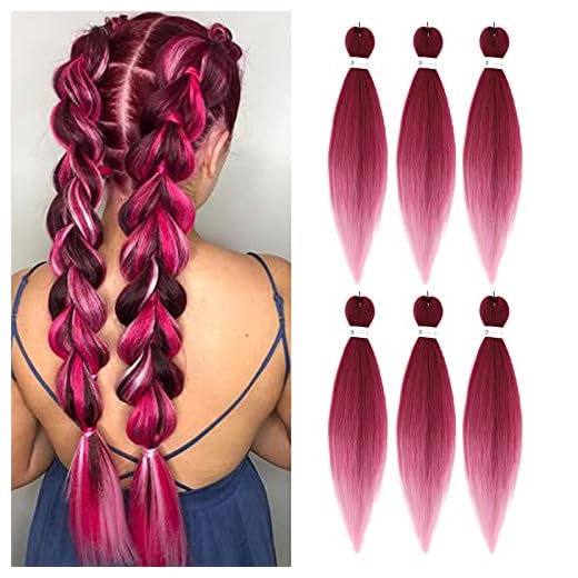 Pre-Stretched Braiding Hair Ombre Red Braiding Hair Extensions 26 Inch 6 packs Hot Water Setting Professional Soft Yaki Synthetic Crochet Braids（Ombre Red）