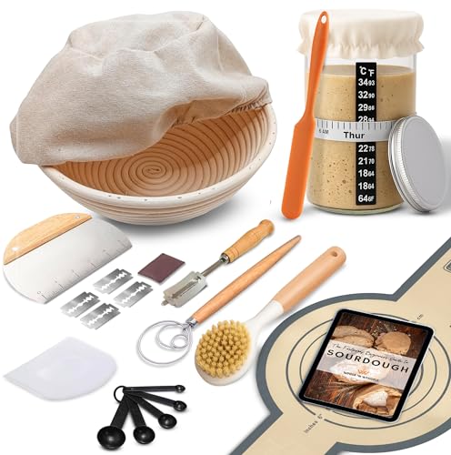 Complete sourdough starter kit with 9" banneton and jar