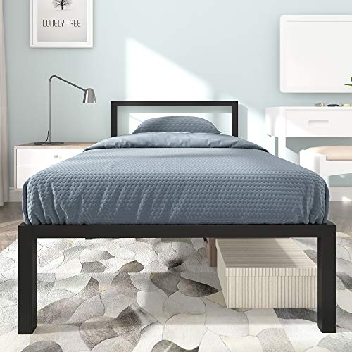 Yitahome Twin Metal Bed Frame With Headboard, 14 Inch Wooden Slat Platform Bed, Mattress Foundation, No Box Spring Needed, Black Modern Camas #TOP5