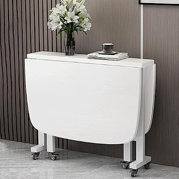 Wooden Kitchen Folding Dining Table, Extendable Rectangular Drop Leaf Table For Small Spaces With Moveable Wheels, Dining Drop Leaf Table