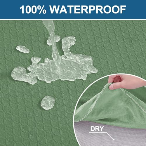Image of Smiry Waterproof Seat Covers for Dining Room Chairs, No Rear Covers | Stretch Jacquard Removable Washable Chair Seat Slipcovers Protector, Set of 8, Green