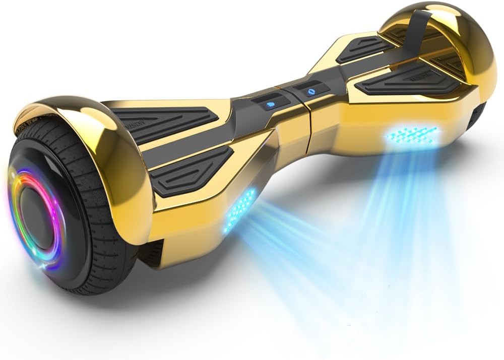 Starship Electric Hoverboard with Bluetooth Speaker, Chrome Color Self Balancing Scooters with Science Fiction Design and 6.5 inch LED Wheels (Chrome Gold)