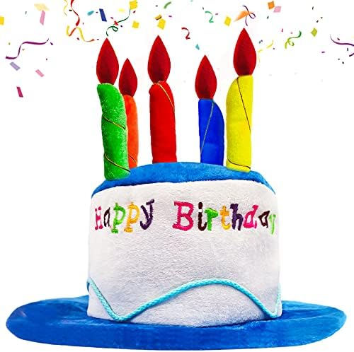 Happy Birthday Hat,Plush Happy Birthday Cake Hat with Multicolor Candles Party Hats,Adult Birthday Ideal for Birthday Party Fancy Dress Cake Costume Accessories,Funny Birthday Hats for Kids Adults