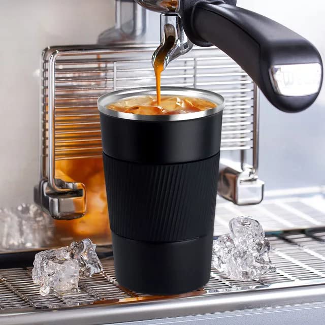 Image of YELONA Black 380 ML Insulated Stainless Steel Coffee Tea Tumbler for Hot Cold Beverages Portable Travel Mug Leak Proof Sipper Lock Lid Thermos Multipurpose for Home Office Gifts