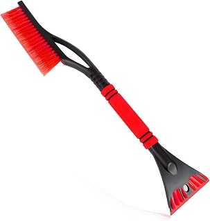 MUQIDA Snow Brush and Ice Scraper for Car Windshield, 23.6" Scratch Free Auto Scraper Soft Bristle Brush with Ergonomic Grip, Detachable Winter Snow Removal Tool for Cars Trucks SUVs (Red)
