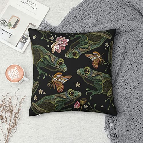 Duduho Cozy Throw Pillow Cover Vintage Frogs Lotus Flowers And Butterfly Decorative Square Pillowcase Throw Cushion Case For Bedroom, Living Room, Sofa, Couch And Bed, 18 X 18 Inches #TOP5