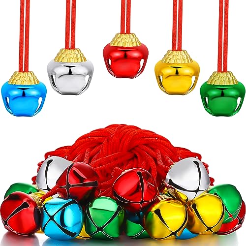 Gejoy 12 Pcs Christmas Bell Necklaces Large Jingle Bell, Multicolor