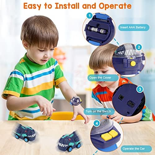 Aytop Mini Watch Remote Control Car Toys, USB Charging Cartoon RC Small Car Electric Wrist Racing Car Tank Model Toy Children Interactive Game Toys Cartoon RC Small Car Gift (blue)