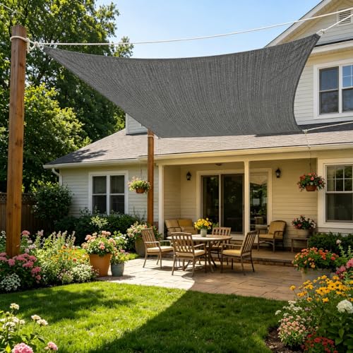 Junkogo 12x16 FT Sun Shade Sail, 90% UV Block Gray Shade Cloth