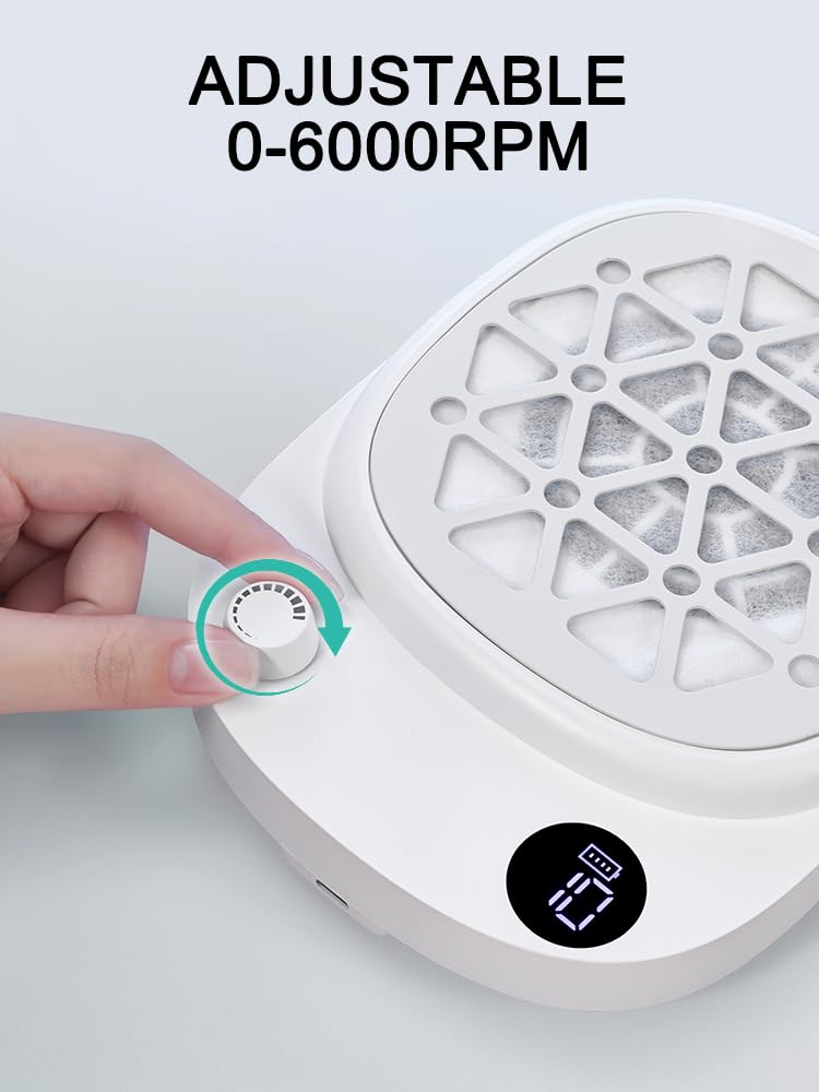 Rechargeable Nail Dust Collector Nail Tech, Compact Vacuum Fan Dust Collector for Nails, Cordless Dust Suction Machine Manicure Pedicure Tool for Acrylic Nail Polishing, 30PCS Filter Papers