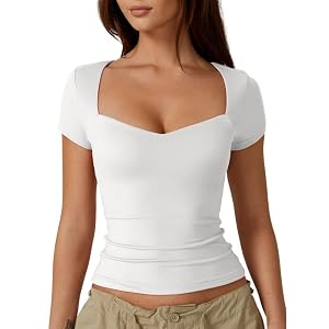 Tops Women's Sweetheart Neck Slim Fit Half Sleeve T-Shirt Crop Tank Top Sexy Building Free Tops Lightweight Fitness Sports Tops Slim Fit Shirts