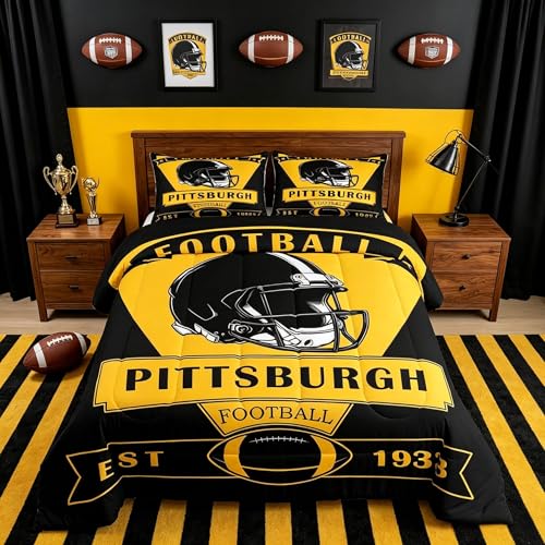 Feelyou Football Comforter Set,Pittsburgh Bedding Set Full Size,American Football City Comforter,Football Fans Gifts Bed Set