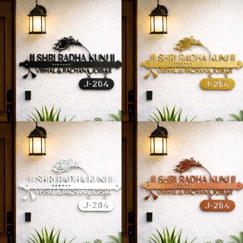 Image of Customized Stainless Steel LED Flute Family Name Plate for Home Entrance, Flat, House Doors, Stylish, Outdoor & Indoor, Waterproof (Size 18 inch)