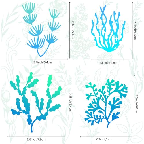 GORGECRAFT 16 * 16cm Seaweed Stencils Ocean Creatures Stencil Metal Journal Stencil Shells Stencils Stainless Steel Template Tool for Wood Burning Pyrography and Engraving Scrapbooking Crafting Diy - Image 3