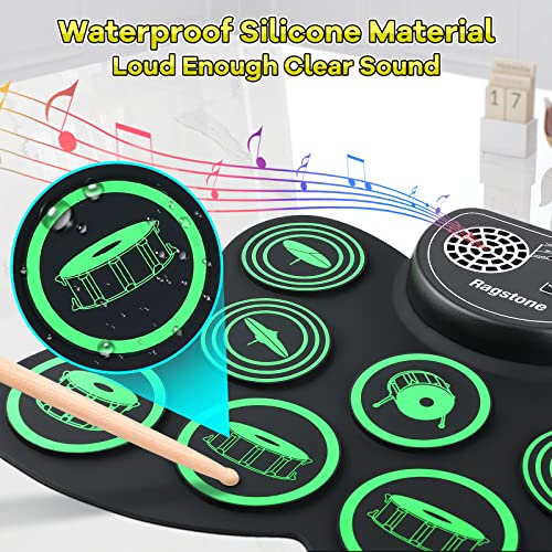 Ragstone Electronic Drum Set, Roll Up Drum Practice Kids Drum Set With Dual Stereo Speaker, Midi, Foot Pedals, Drum Sticks, Ideal Electric Drumset Toy Gifts For Kids Toddler Birthday #TOP6