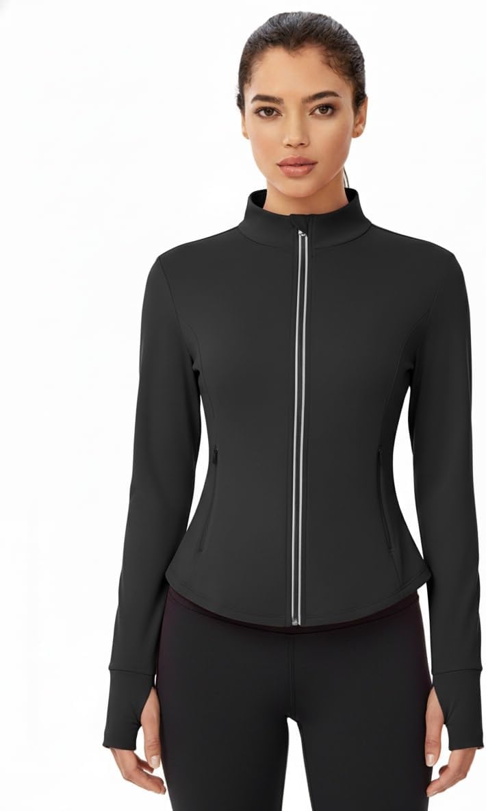 Auxo Workout Jackets for Woman Reflective UPF 50+ Zip Up Cropped Running Jacket Gym Yoga Tops with Pockets - Image 5
