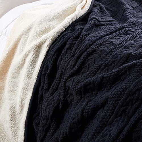 Cobertor de malha Sherpa Longhui Bedding, Azul marino, 60