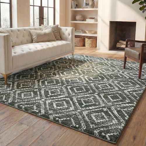 SAFAVIEH Adirondack Collection Area Rug - 6' x 9', Dark Green & Ivory, Geometric Design, Non-Shedding & Easy Care, Ideal for High Traffic Areas in Living Room, Bedroom, Dining (ADR131E-6)