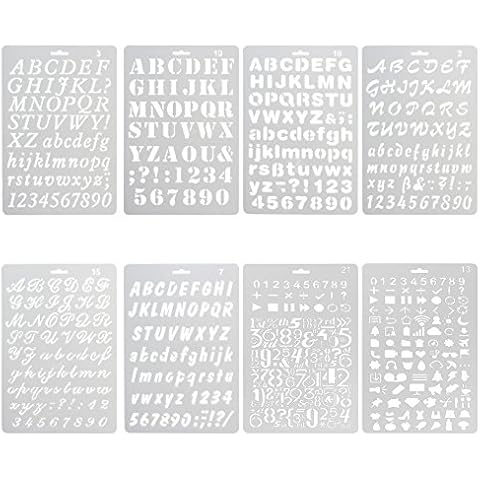 8 Sheets Letter Number Stencils, Plastic Reusable Stencils Template, 7×10 Inch Alphabet Stencil Plastic for Home DIY Scrapbooking Painting Drawing Craft Cover