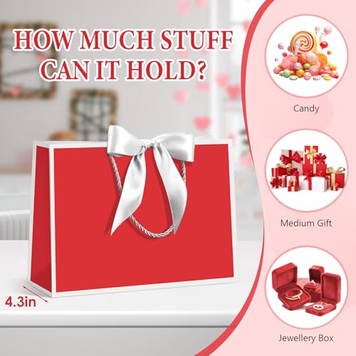 Image of JMANNI Gift Bags with Handles, 13 inch Medium Gift Bag for Presents, 1 Pcs Bags with 2 Tissue Paper and 1 Cards for Baby Shower Wedding Bridal Shower Mother's Day Birthday Party (red-white