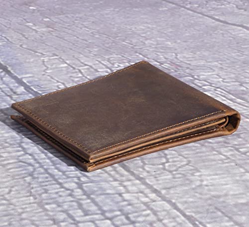 Le'aokuu Mens Genuine Leather Cowhide Bifold Credit Card Case With Flip ID Window Wallet (Brown)3