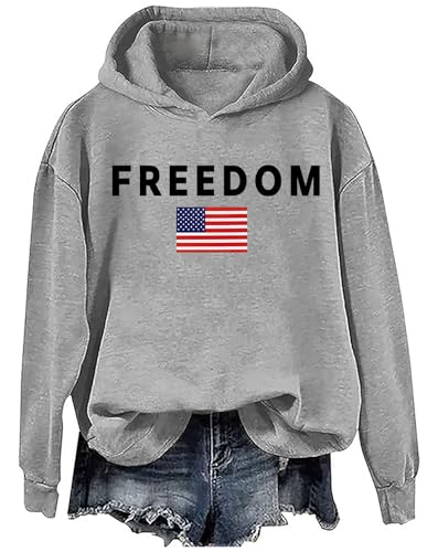 Freedom Pullover Hoodie & Sweatshirt, Retro American Flag Freedom Long Sleeve Shirt For Women Men
