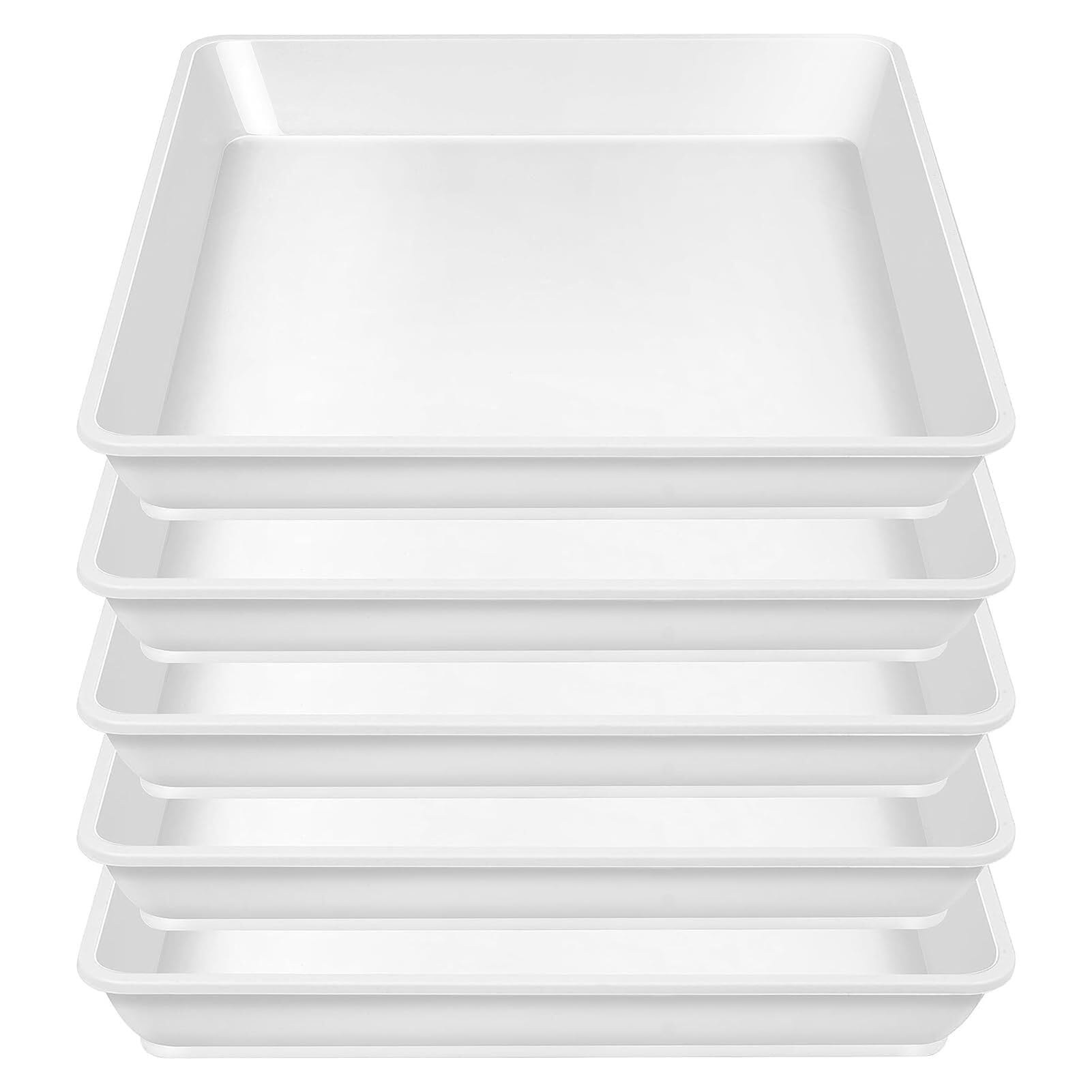 XIOVGRIOKK 5-Piece Square Plant Drip Tray Set Plastic Saucers for Indoor & Outdoor Flower Pots, Designed to Catch Excess Water and Soil(White,12Inch)