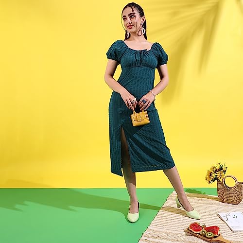 Image of PINACOLADA Women's Solid Dress for Casual Wear | Regular Sleeve | Quality Stretchable Fabric | Dress Crafted with Enhanced Stretch and Comfort Fit for Everyday Wear