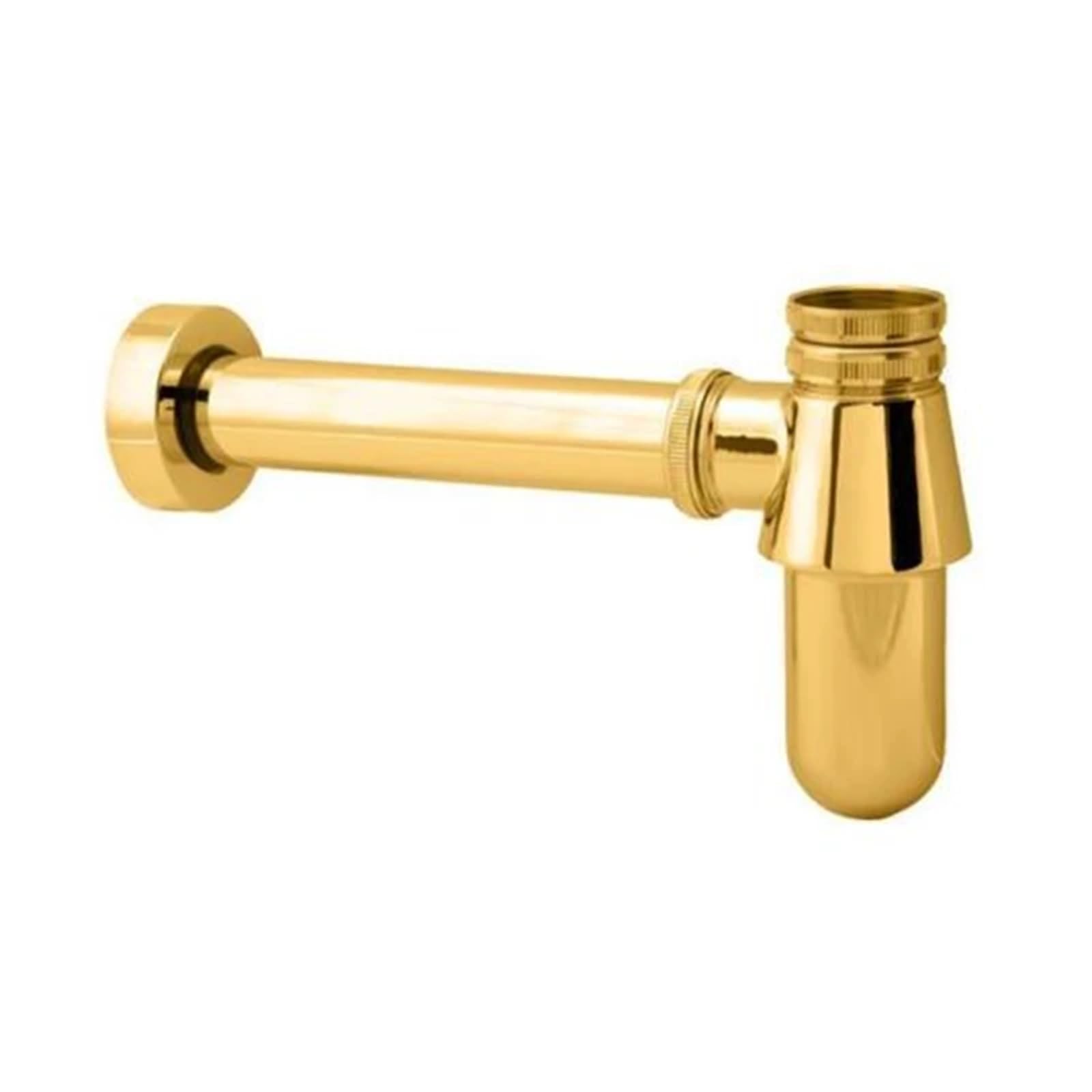 Siphon mural en laiton massif de style ancien, siphon P avec bonde escamotable for lavabo et tuyau plomberie(Brushed Bronze)