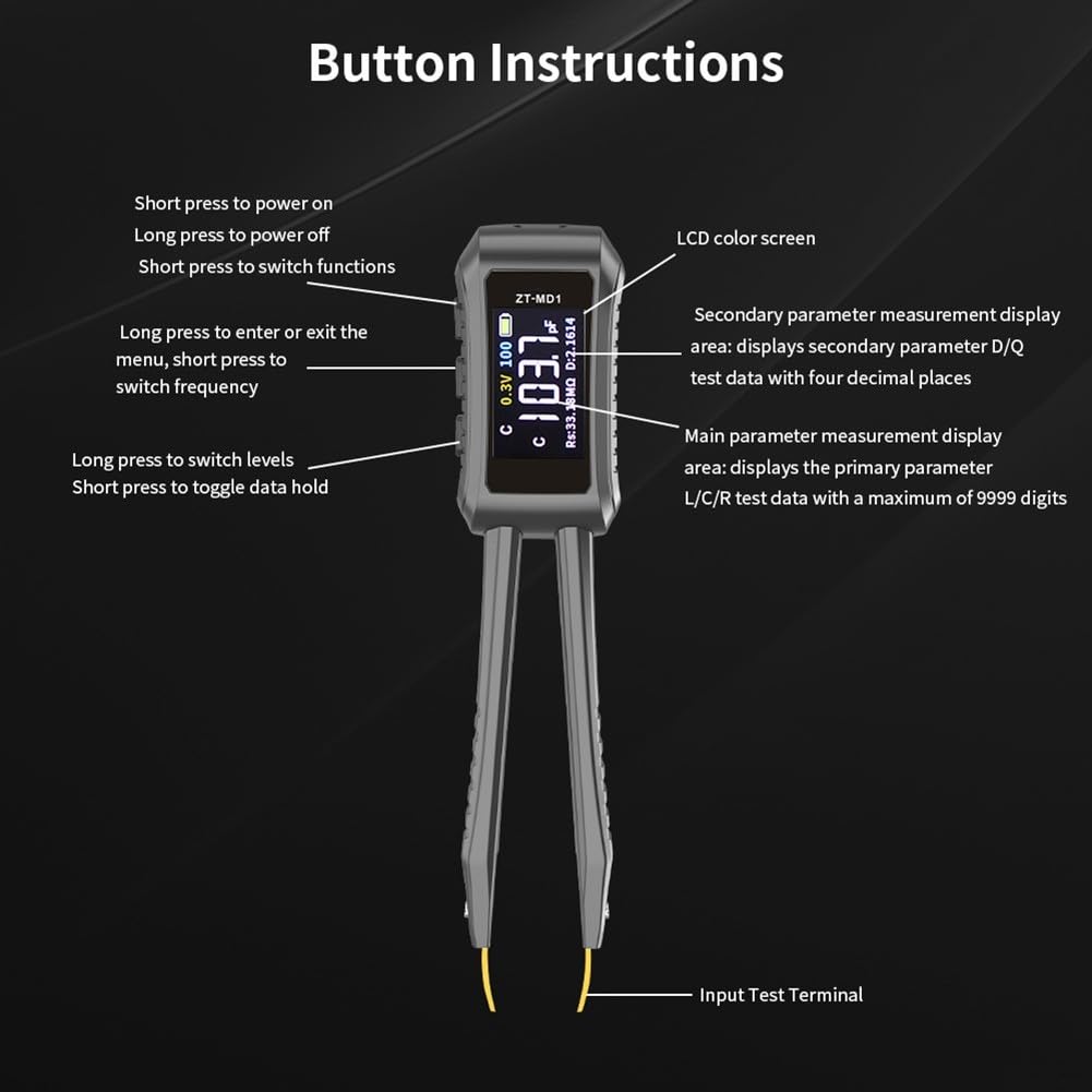 Besttoolifes Mini pinza digital LCR, probador con 0,5% de precisión, probador de multímetro digital para resistencia, condensador, inductancia, voltaje, frecuencia, diodo
