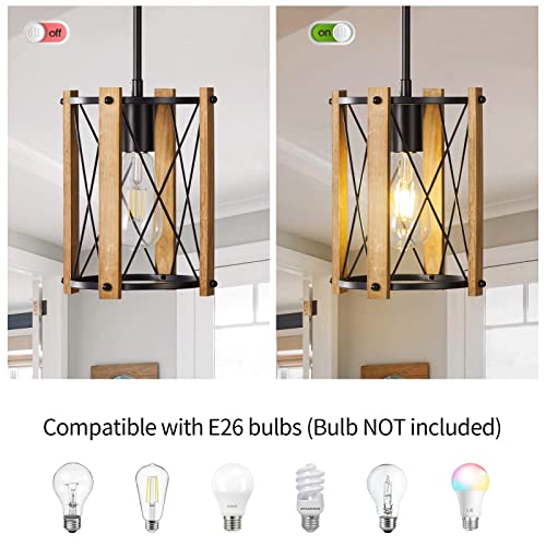 Black Pendant Light, Hanging Light Fixture with Wooden Frame, 40 Inch Height Adjustable for Kitchen Island, Dining Room, Farmhouse. (E26 Bulb Not Included) - Image 8