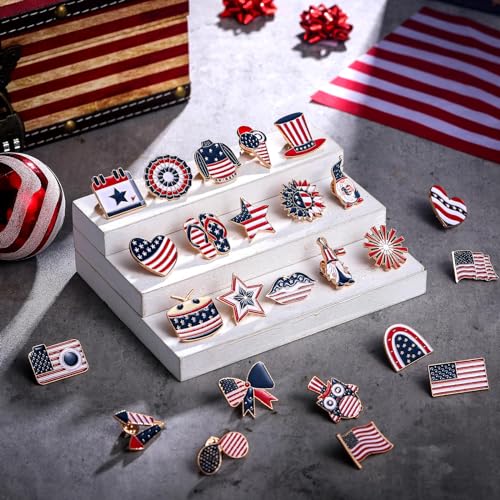 Image of Giegxin 40 Pcs American Flag Pins Bulk Veteran Lapel Pins Gift American Flag USA Brooch for Backpacks Red White and Blue Brooch Military Gift for Clothes Bags Accessories