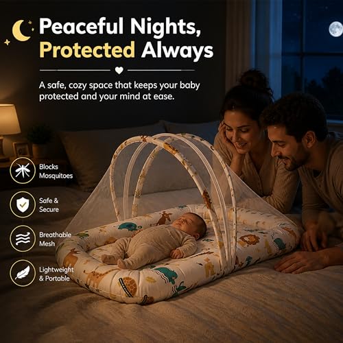 Image of StarAndDaisy 3 in 1 Baby Nest Mosquito net for Sleeping - Newborn, Mosquito net for Baby /Soft and Comfortable, Washable Cotton Design for 0-12 Months Baby (Lion Print)