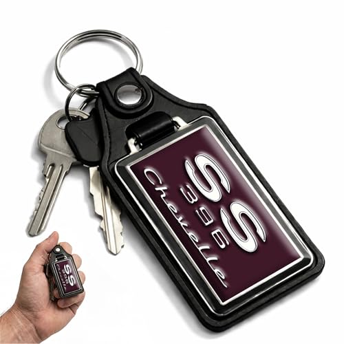 Image of Brotherhood 1969 Compatible with Chevelle SS 396 Burgundy Engine Emblem Design Key Chain Key Holder Key Ring For Men Heavy Duty Car Key Ring For Men and Women