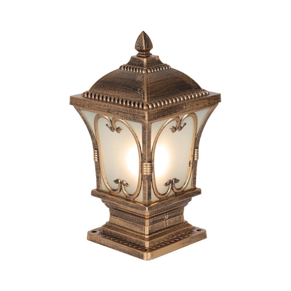 GTHTUHFD Post Cap Outdoor Lights, Frosted Glass Deck Fence Lamp, Column Lighting Fixture For Garden Patio Yard Pathway Driveway,Brass-Height:15inch/38cm